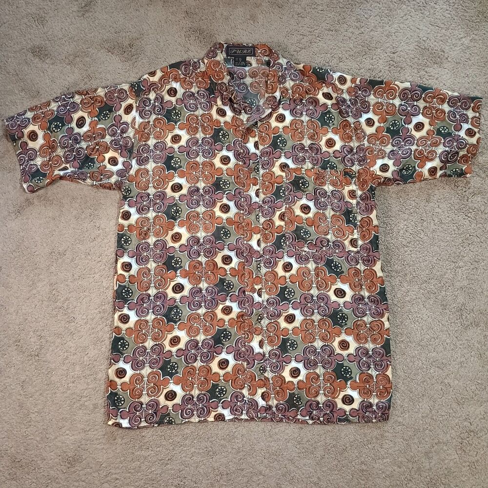 PURE Light Silk Shirt Men's Small– Lightweight, Silky, Smooth, Ionic Swirl Print